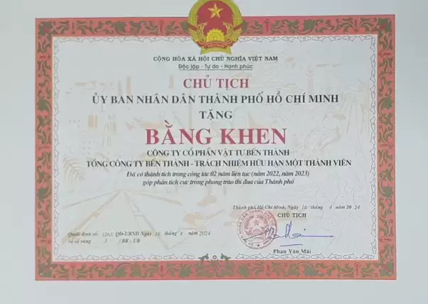 Bằng khen UBND TP đã có thành tích trong công tác 2 năm liên tục (2022 - 2023)
